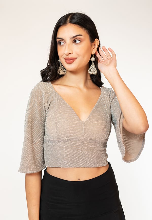 Crop Top Magdalena Beige Glitter Natalia Seguel