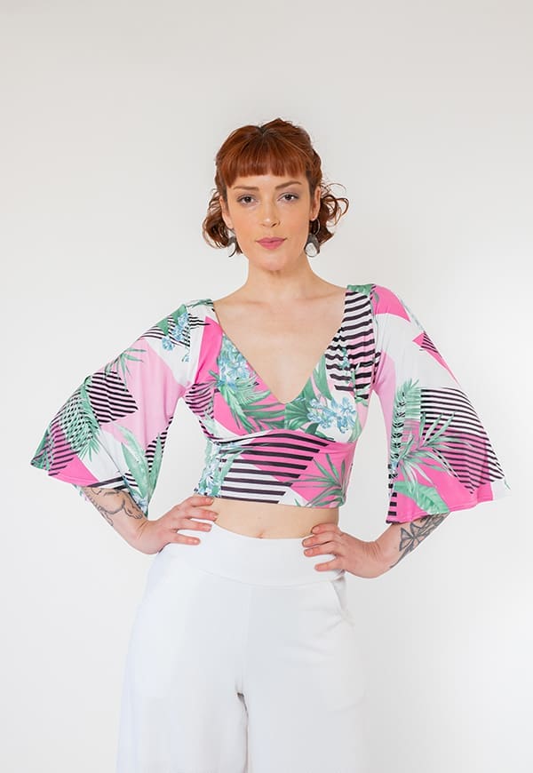 Crop Top Magdalena Pink Leaves Lines Natalia Seguel