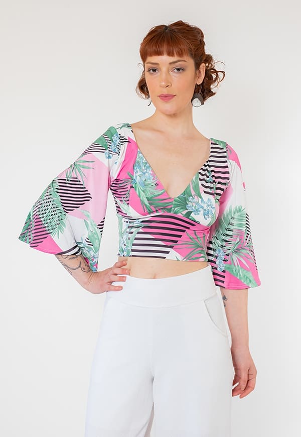 Crop Top Magdalena Pink Leaves Lines Natalia Seguel