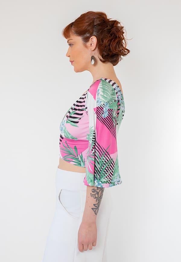 Crop Top Magdalena Pink Leaves Lines Natalia Seguel