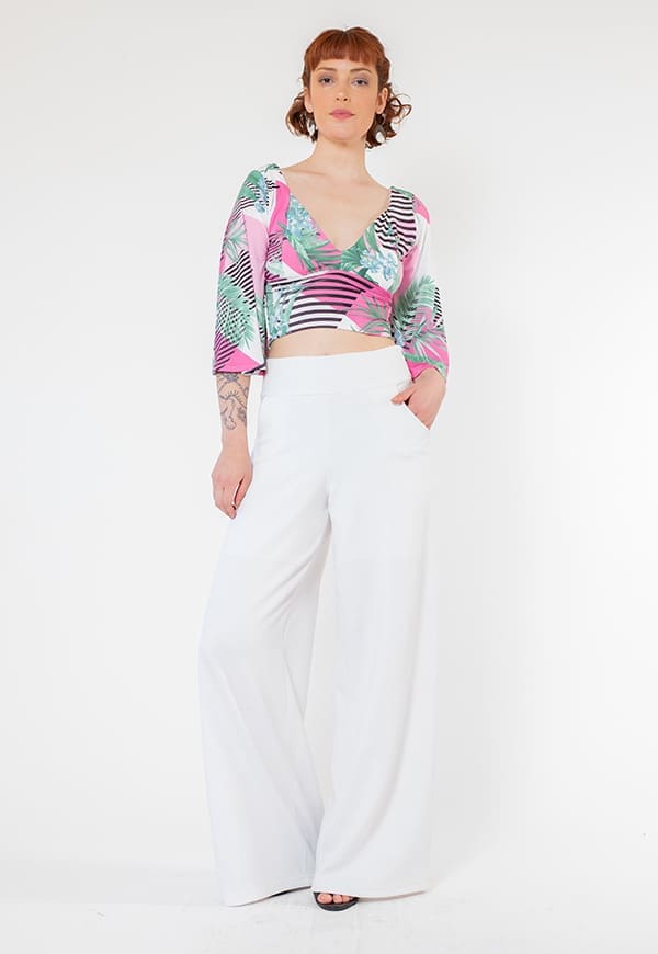 Crop Top Magdalena Pink Leaves Lines Natalia Seguel