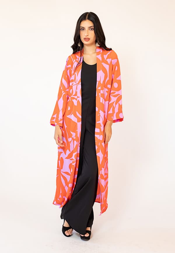 Long Kimono Fuchsia Orange Leaves Natalia Seguel