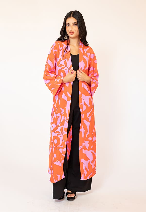 Long Kimono Fuchsia Orange Leaves Natalia Seguel