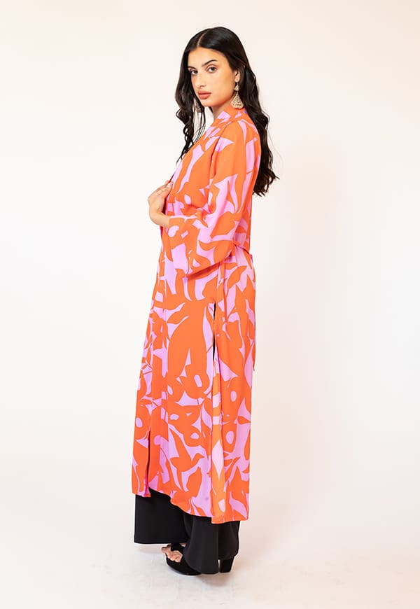 Long Kimono Fuchsia Orange Leaves Natalia Seguel