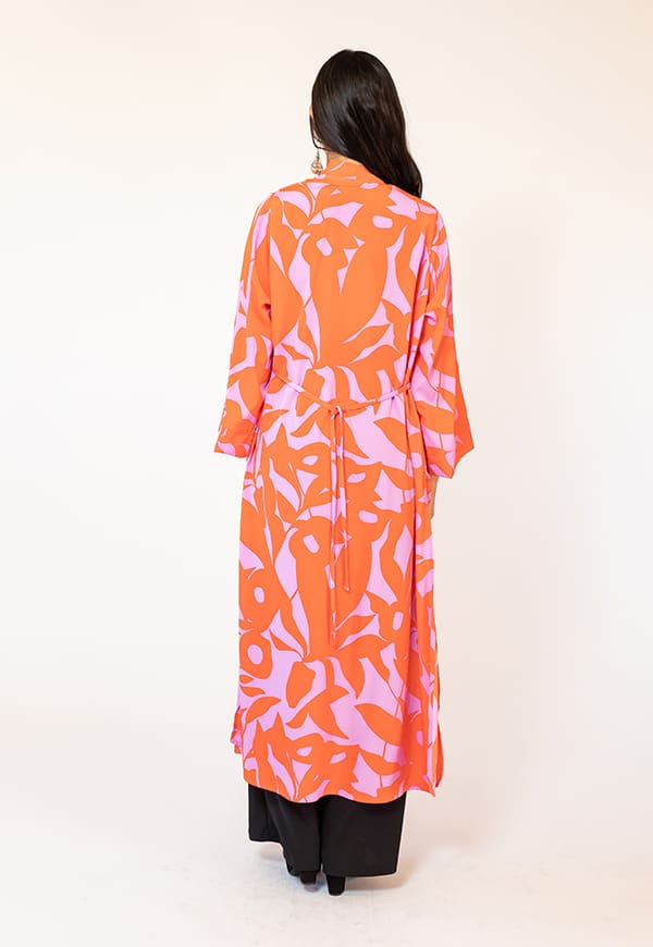 Long Kimono Fuchsia Orange Leaves Natalia Seguel