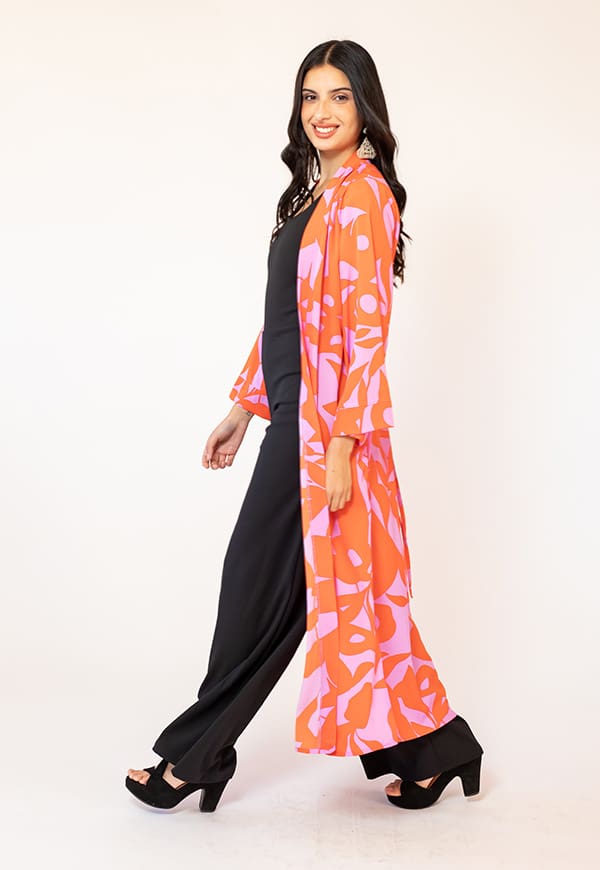 Long Kimono Fuchsia Orange Leaves Natalia Seguel