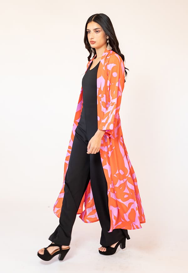 Long Kimono Fuchsia Orange Leaves Natalia Seguel