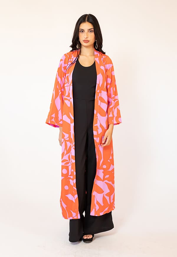 Long Kimono Fuchsia Orange Leaves Natalia Seguel