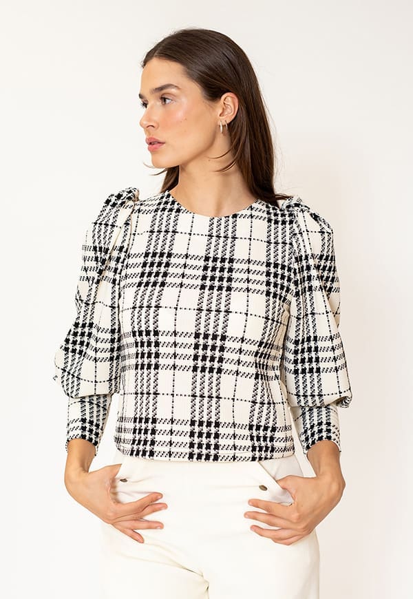 April White Plaid T-shirt by Natalia Seguel